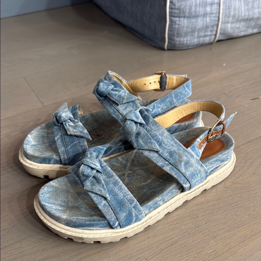 Denim Blue Sandals with Bow Accents size 39